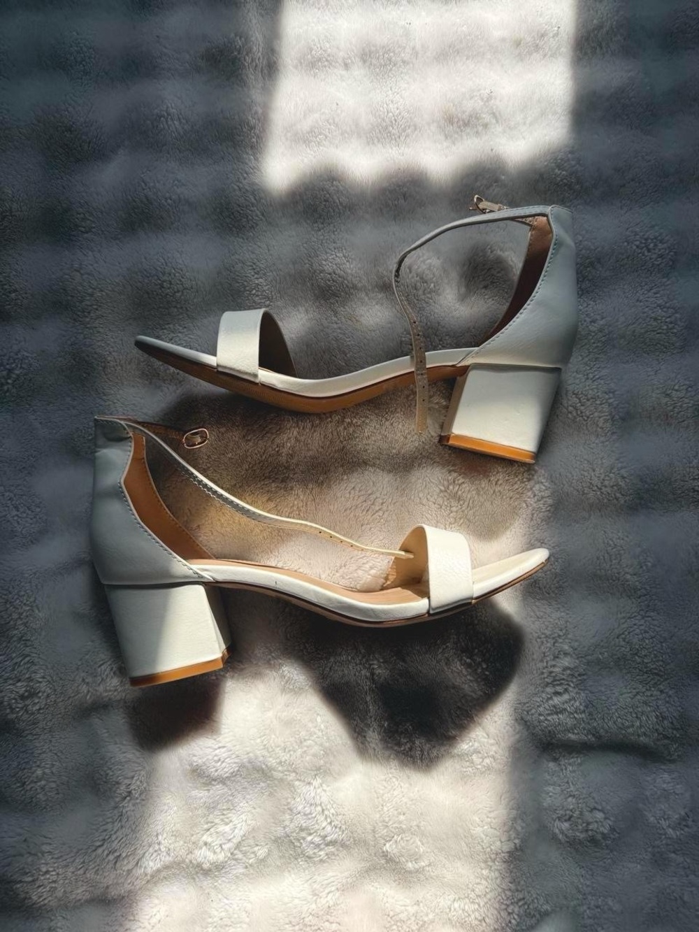 Amazon White Block Heel Ankle-Strap Sandals